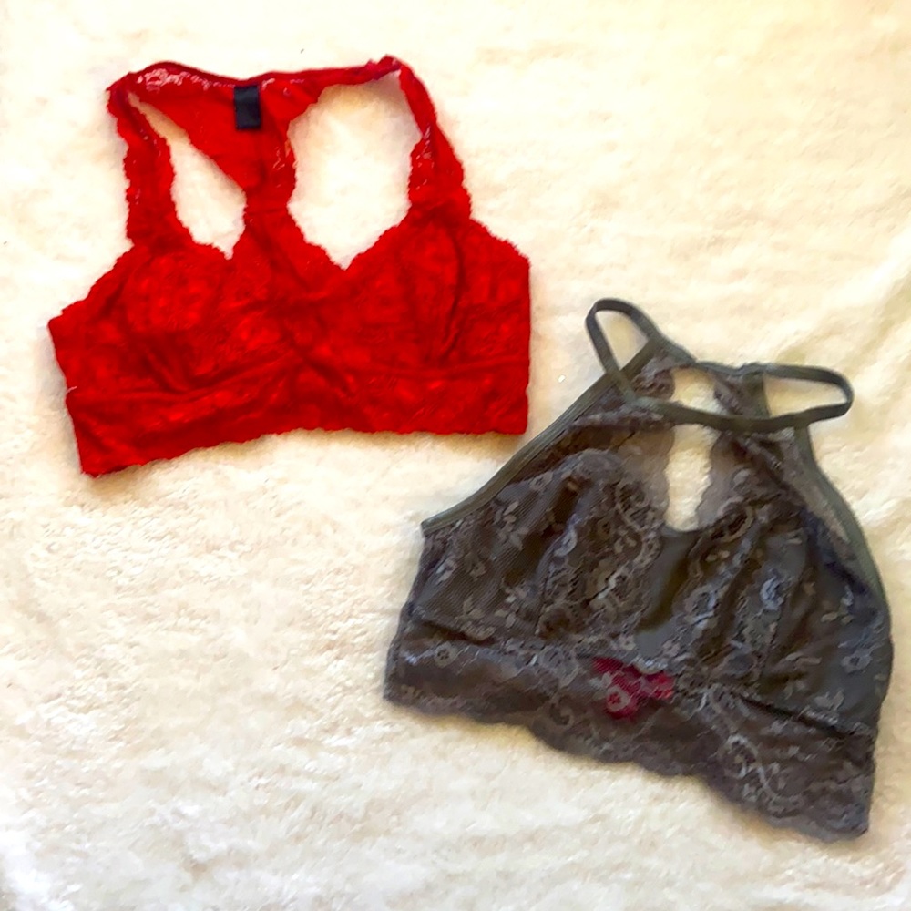 Red and Gray Lace Bralettes Bundle LNWT